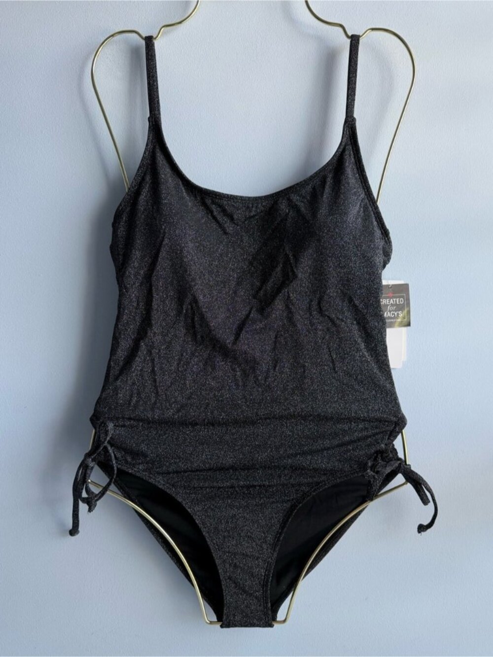Salt + Cove Juniors' Black Lurex Open-Back Scoop-Neck One-Piece Swimsuit Small